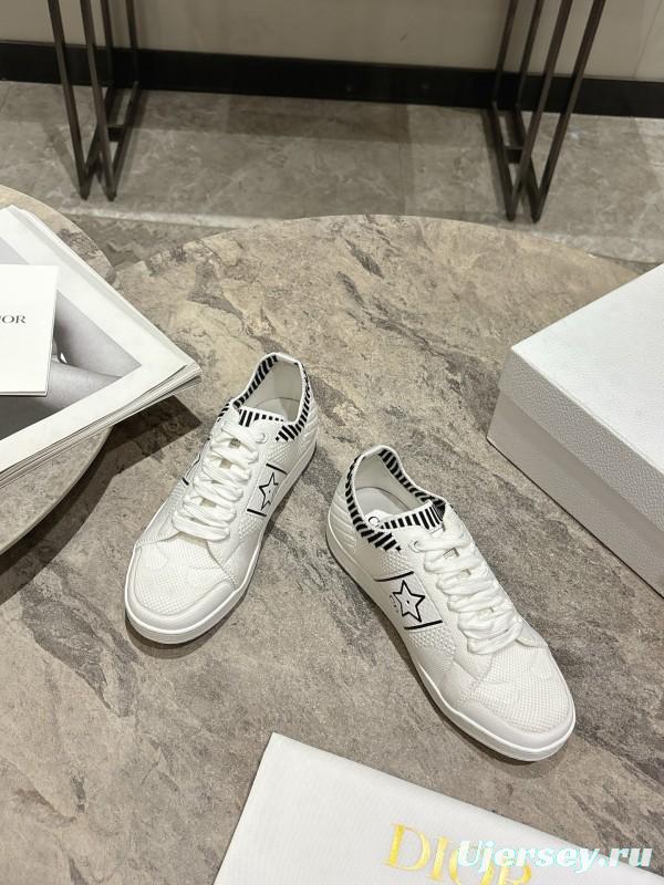2025 Women Dior White Knit Leather Sneakers Star Logo KFY00330