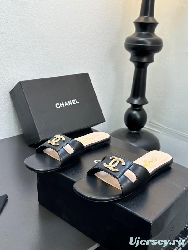 2025 Slippers Chanel Black Lambskin Slippers