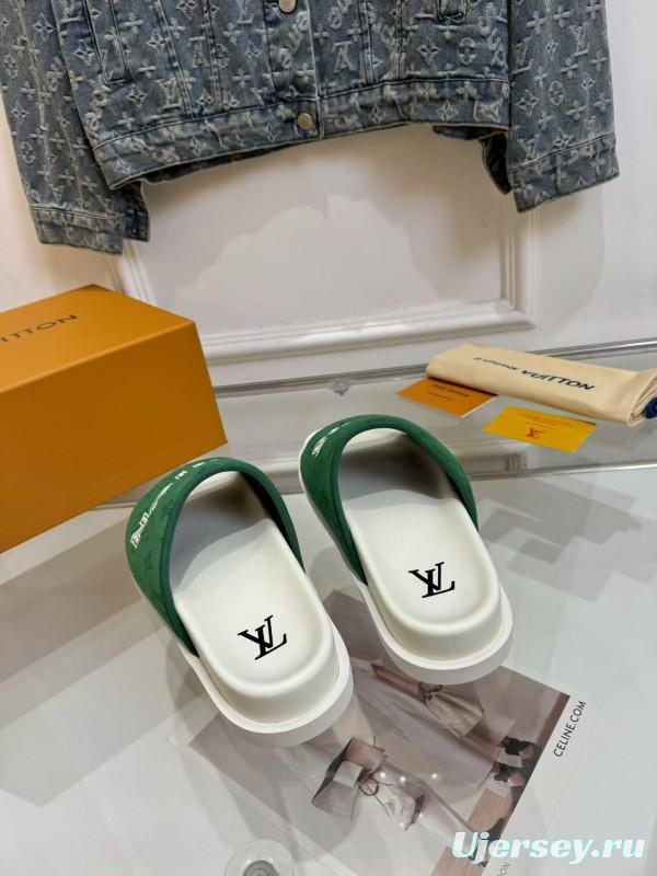 2025 Slippers Louis Vuitton Green Canvas Slippers LY