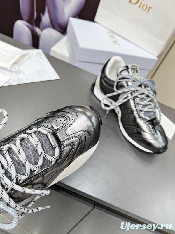 2025 Women Dior Silver Leather Suede Sneakers Christian Dior Paris KFY00310