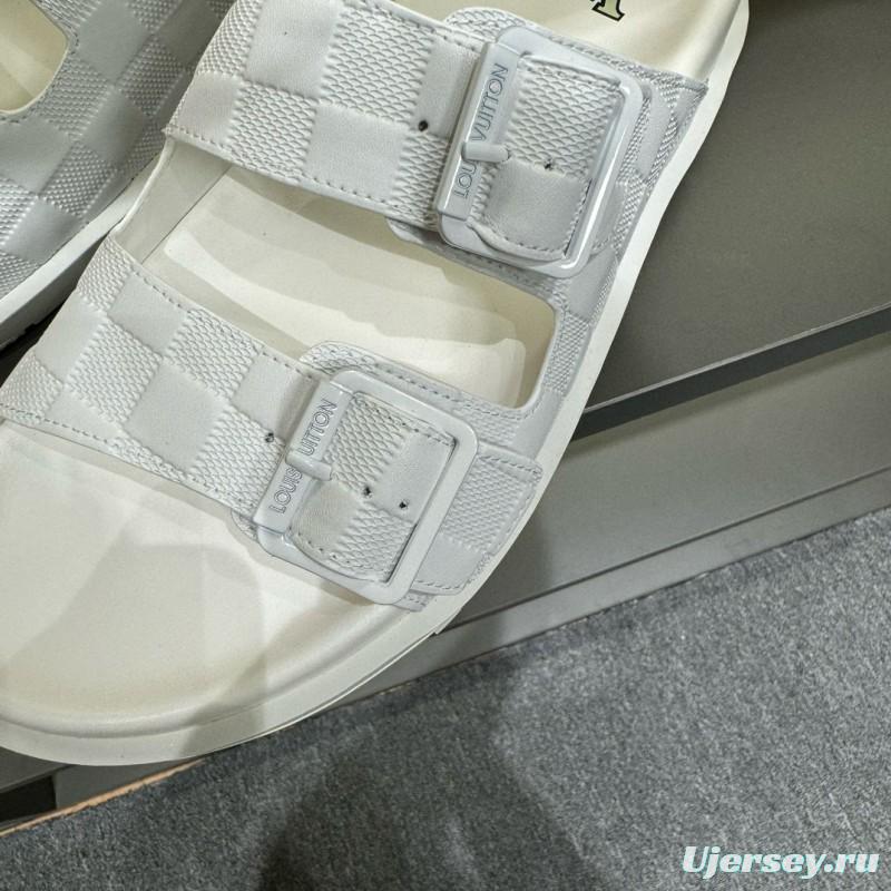 2024 Slippers Louis Vuitton White Leather Slippers