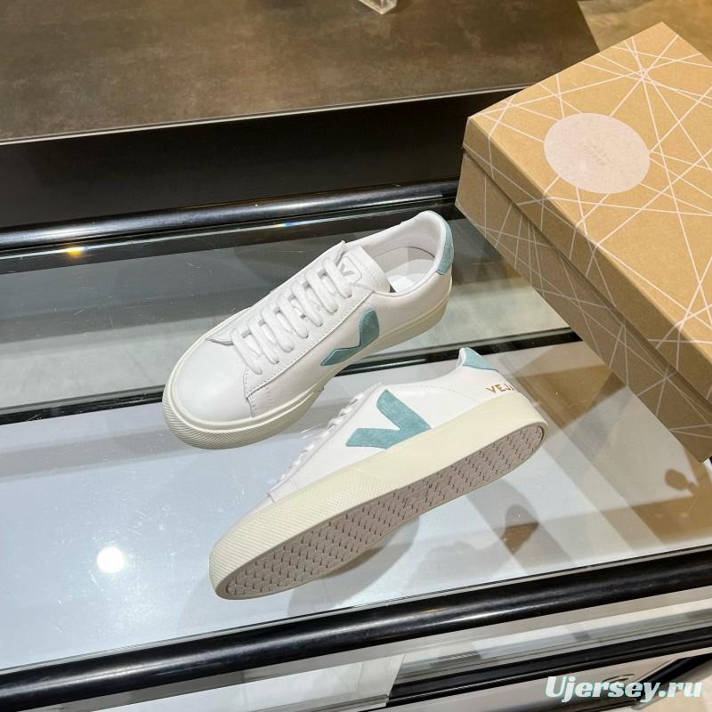 2025 Unisex VEJA White Blue Leather Canvas Sneakers Vulcanized MJ00240