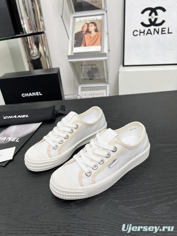 2025 Women Chanel White Canvas Casual Sneakers LY00230