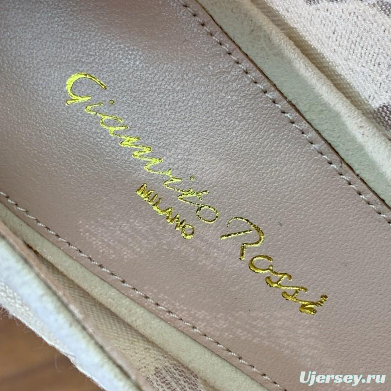 2025 Women Gianvito Rossi White Lace Leather Pumps KFY00280