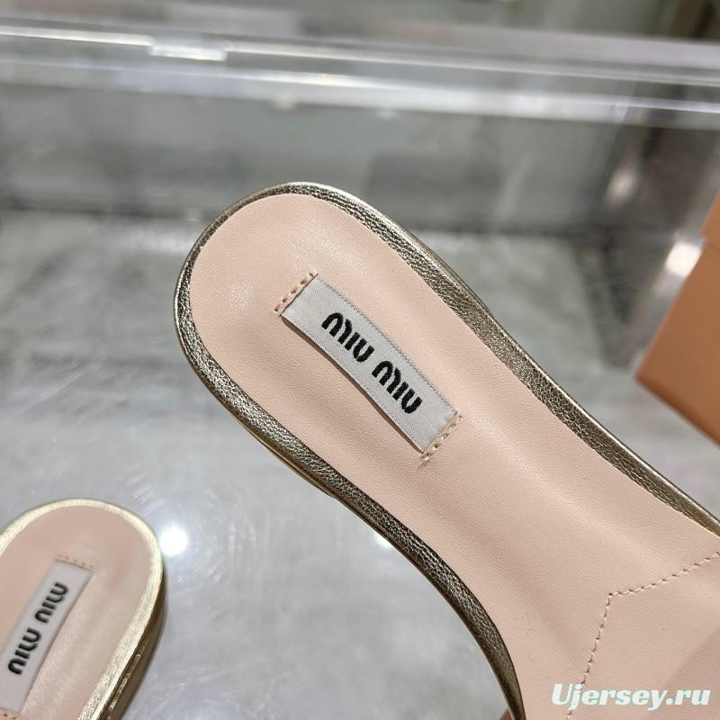 2025 Women Miumiu Metallic Leather Slippers