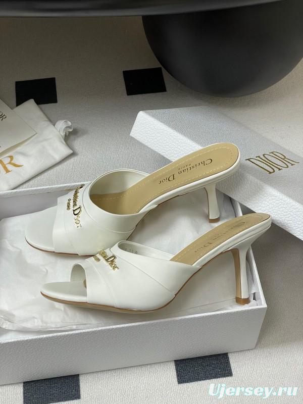 2025 Women Dior White Leather Mule Gold Hardware Slide