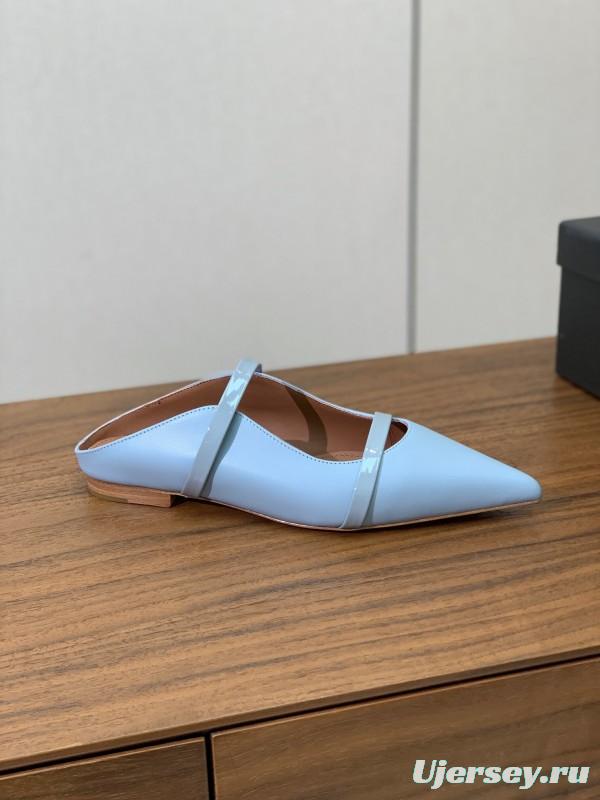 2025 Women Malone Souliers Light Blue Leather Flat Mule
