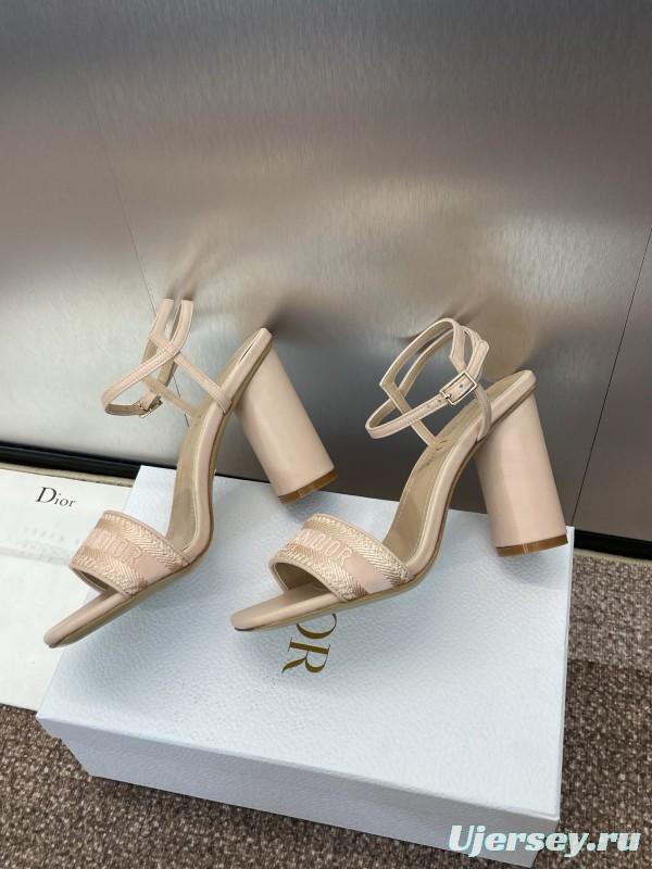 2025 Women Dior Beige Fabric Leather High Heel Sandals