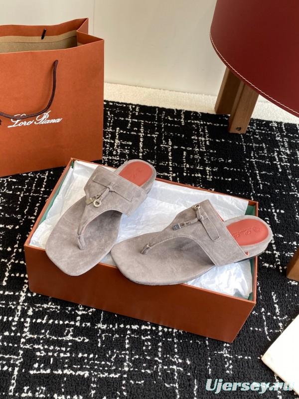 2025 Women Le Parmentier Grey Suede Thong Sandals KFY00280