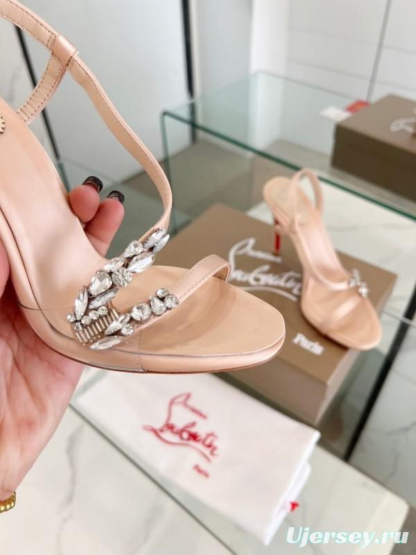 2025 Women ChristianLouboutin Champagne Silk High Heel Crystal LY00300