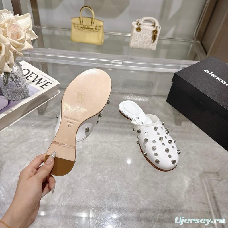 2025 Slippers Alexander Wang White Leather Studded LY00310