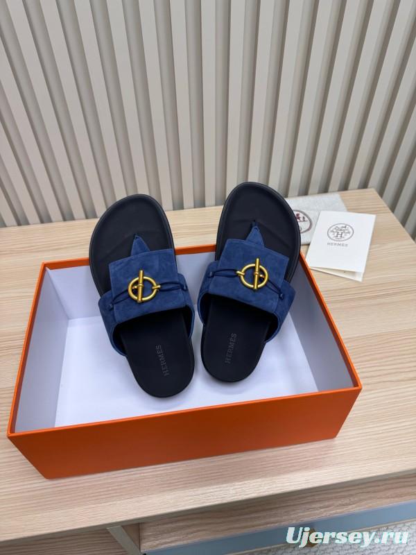 2025 Slippers Hermès Blue Leather Slippers