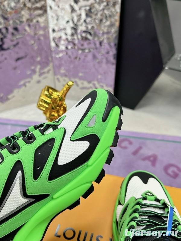 2025 Men Louis Vuitton Green Black White Mesh Leather Sneakers MJ00420