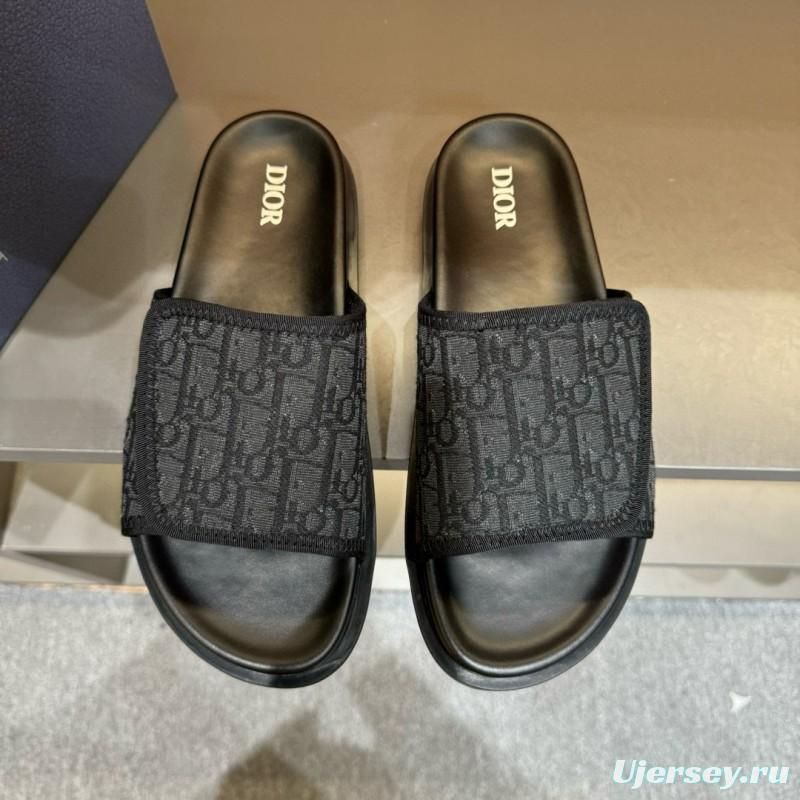 2024 Dior Black Fabric Leather Slippers MJ00180