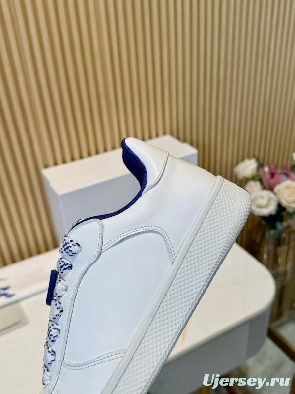 2024 Men Burberry White Blue Calf Leather Casual Sneakers MJ00330