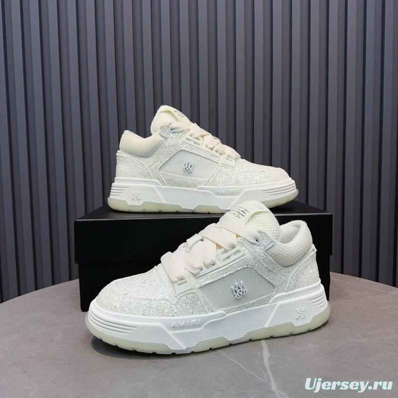 2024 Unisex Amiri White Mesh Leather Sneakers MJ00360
