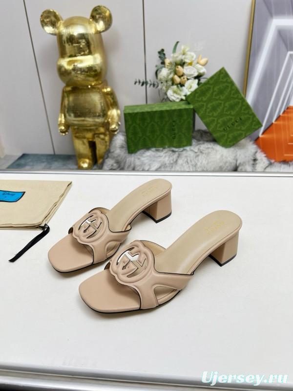 2025 Women Gucci Beige Leather Slippers MJ00190