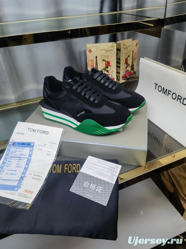 2025 Unisex TOM FORD Black Green Leather Suede Sneakers LY00360(F)/LY00370(M)