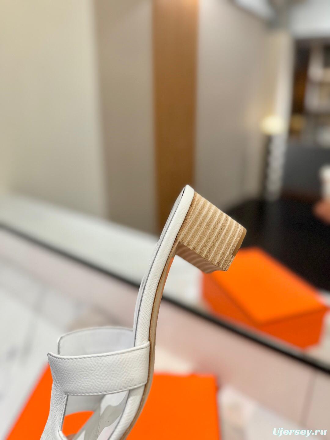 2025 Women Hermès White Leather Sandals