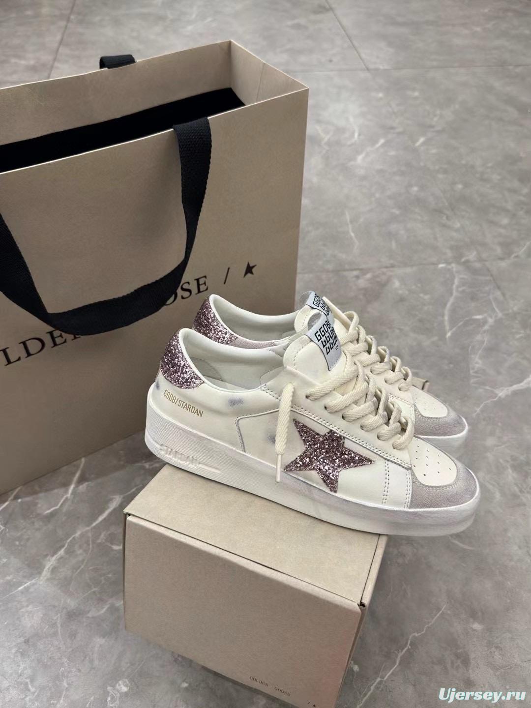 2024 Unisex GGDB White Pink Glitter Leather Suede Low Top Sneakers