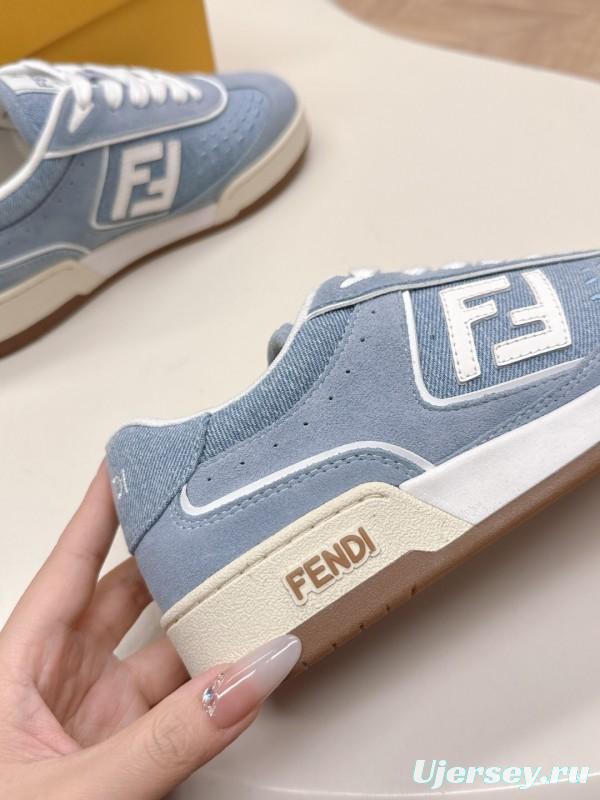 2025 Unisex Fendi Light Blue White Leather Suede Plimsolls FF Pattern LY00350(F)/LY00360(M)