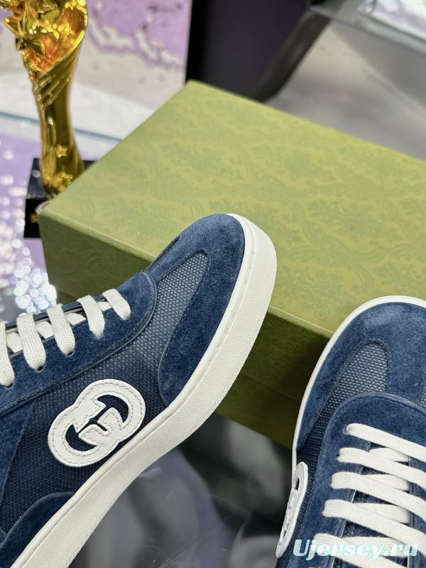 2024 Unisex Gucci Blue Navy White Suede Leather Sneakers MJ00310