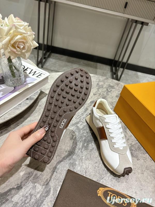 2025 Women TOD'S White Brown Beige Leather Suede Sneakers