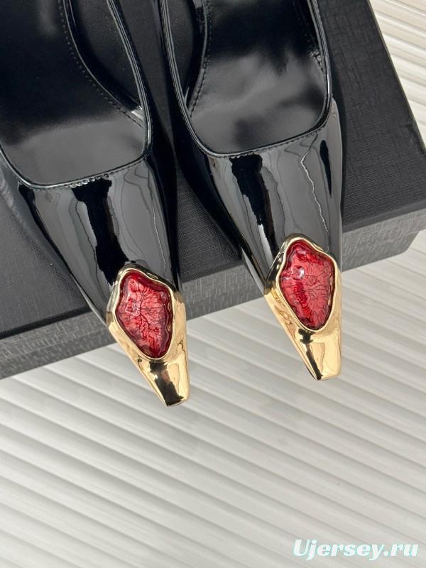 2024 Women Yves Saint Laurent Black Patent Leather High Heel Gemstone MJ00330