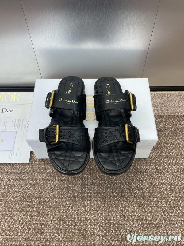 2025 Women Dior Black Leather Sandals Buckle LY00300