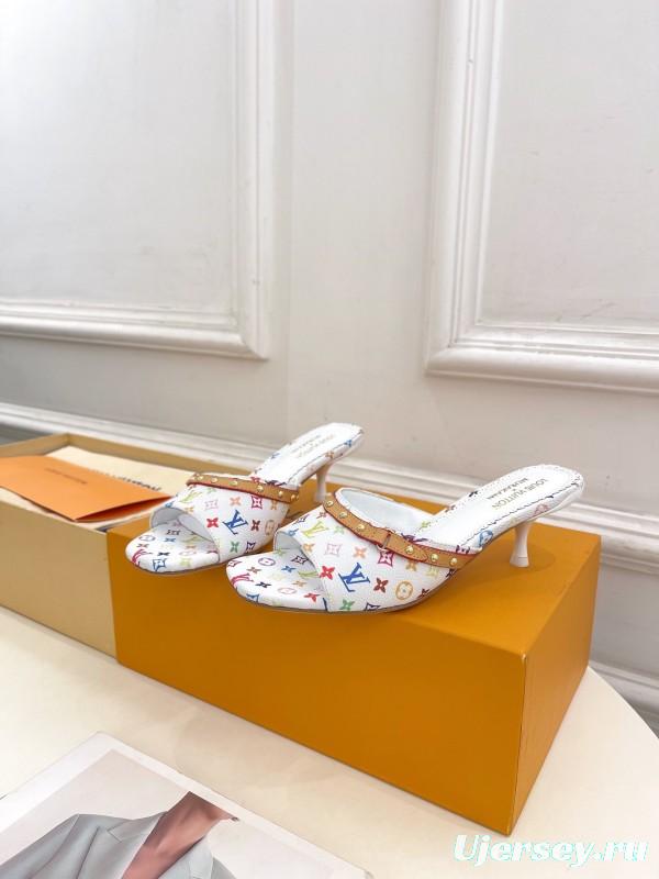2025 Slippers Louis Vuitton White Multicolor Leather Slippers