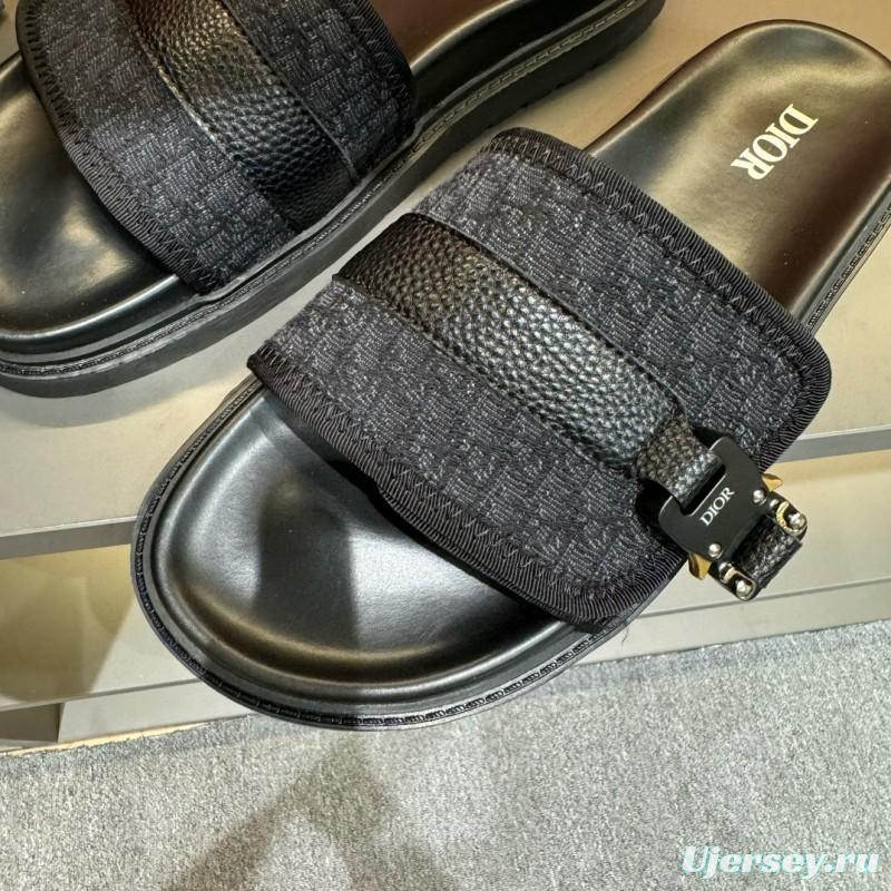 2024 Slippers Dior Black Fabric Leather Slippers