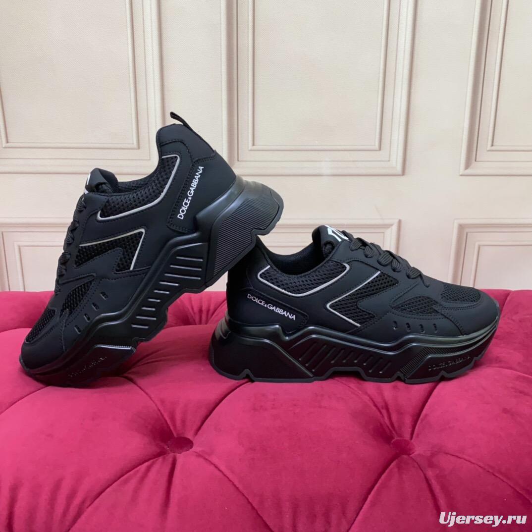 2025 Unisex Dolce Gabbana Black Mesh Leather Sneakers LY00330(F)/LY00340(M)