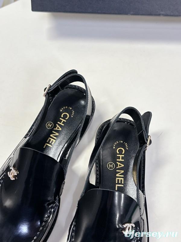 2025 Women Chanel Black Leather Loafers CC Logo KFY00300