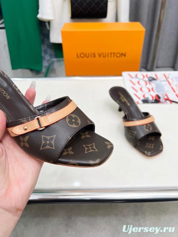 2025 Women Louis Vuitton Brown Leather Sandals