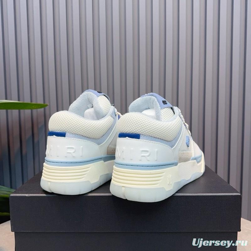 2024 Unisex Amiri White Blue Leather Mesh Sneakers MJ00360