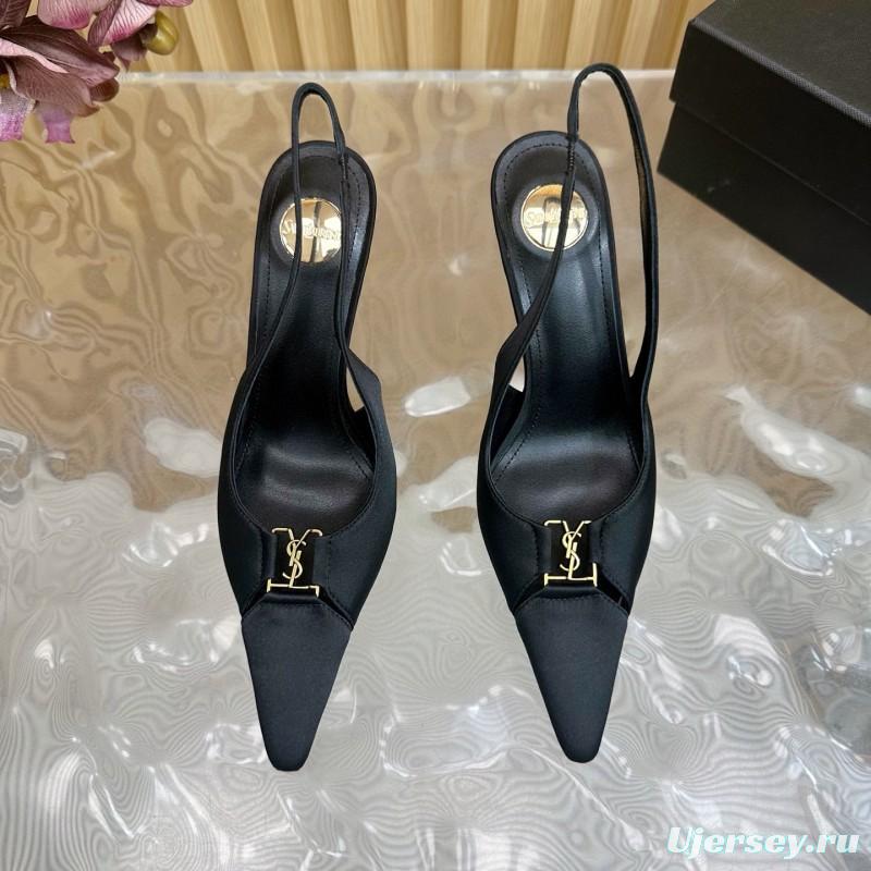 2025 Women Yves Saint Laurent Black Leather Slingback Pumps MJ00300