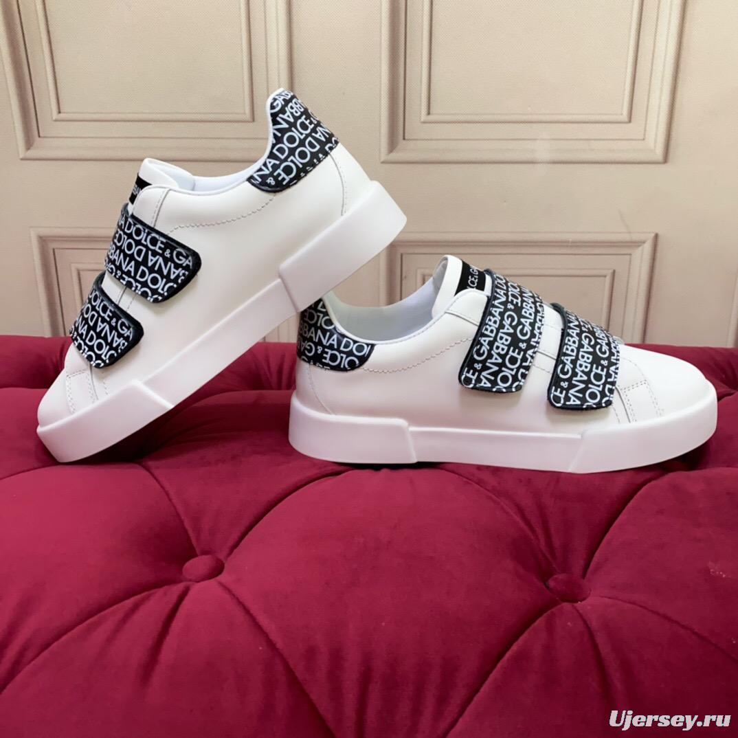 2025 Unisex Dolce & Gabbana White Leather Sneakers LOGO Strap LY00300