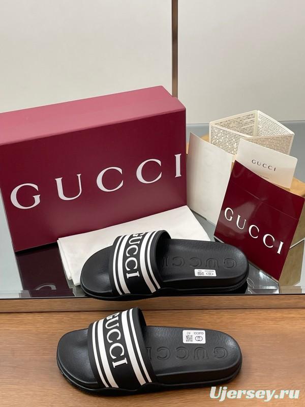 2025 Gucci Black White Rubber Slippers LY00175