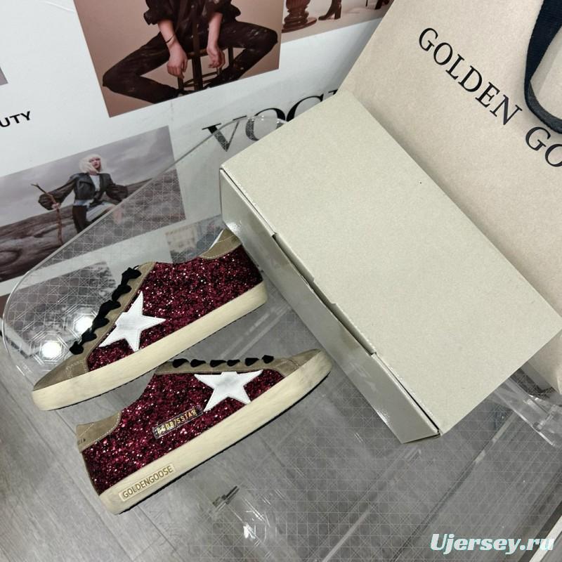 2025 Women GGDB Burgundy White Suede Glitter Sneakers