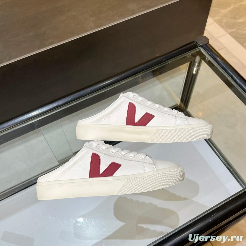 2025 Women VEJA White Burgundy Canvas Leather Slip-On Sneakers
