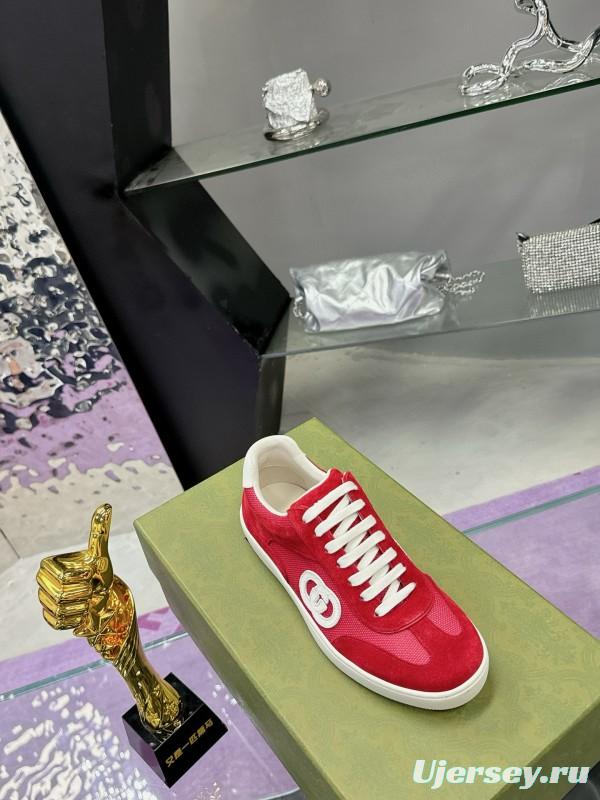 2024 Unisex Gucci Red White Leather Suede Sneakers MJ00310