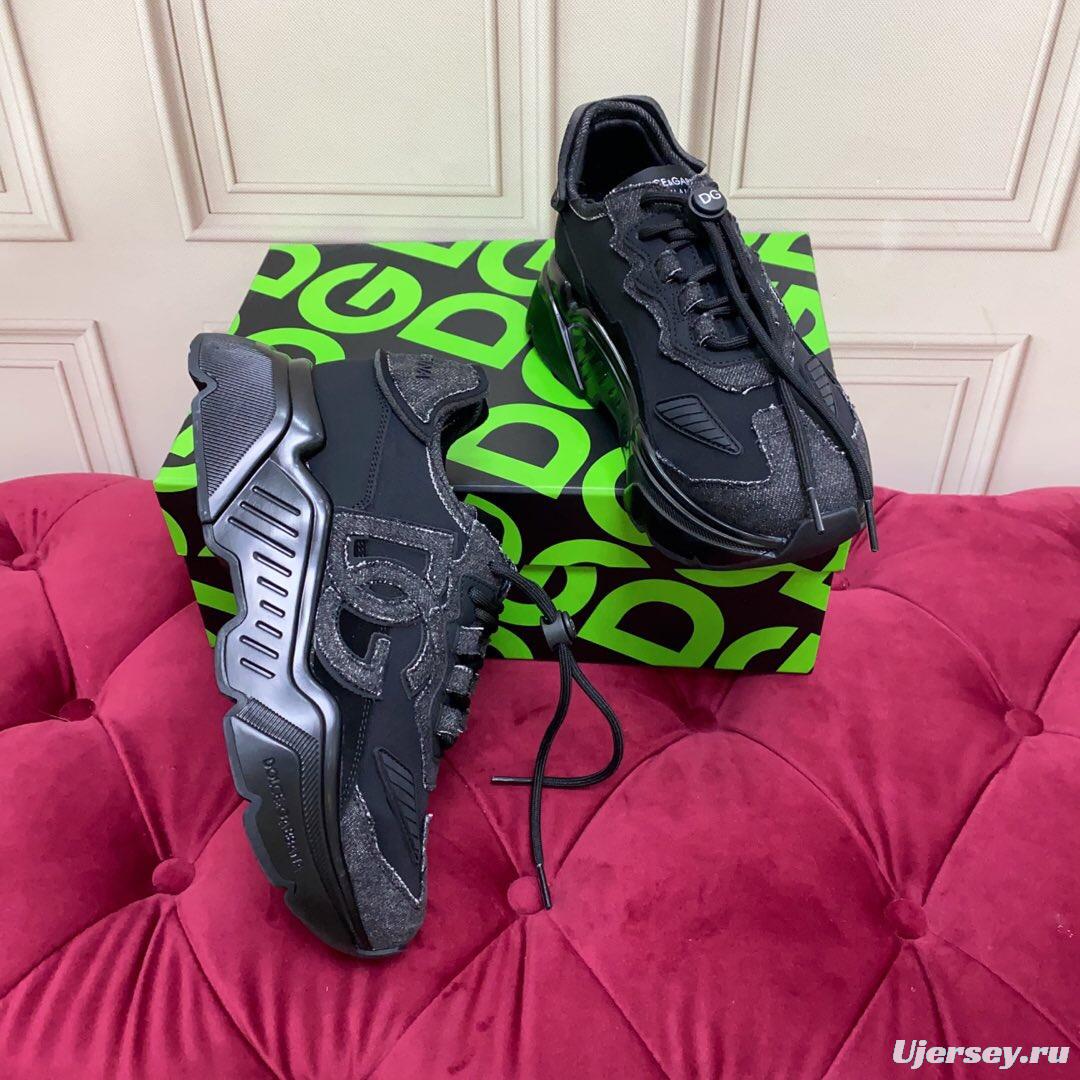 2025 Unisex Dolce & Gabbana Black Silk Leather Lycra Sneakers DG00330(F)/LY00340(M)