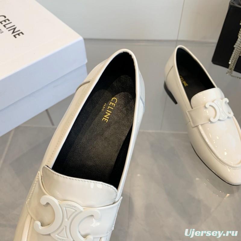 2025 Women Celine White Patent Leather Loafers