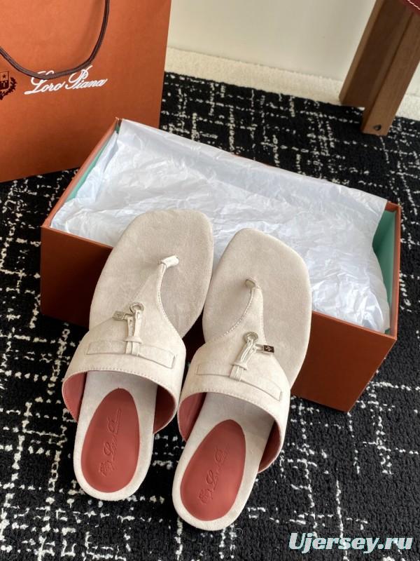 2025 Women Le Parmentier White Suede Thong Sandals KFY00280