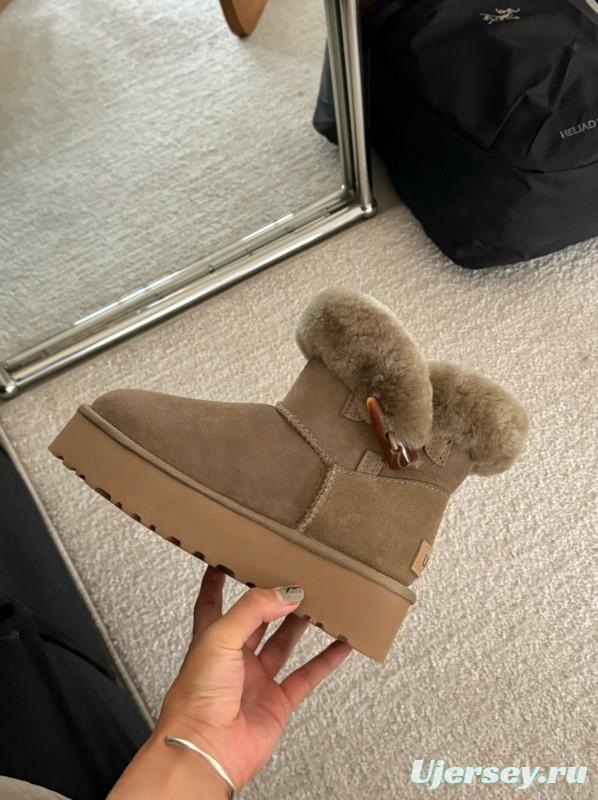 2024 Women UGG Beige Suede Shearling Ankle Boots MJ00170