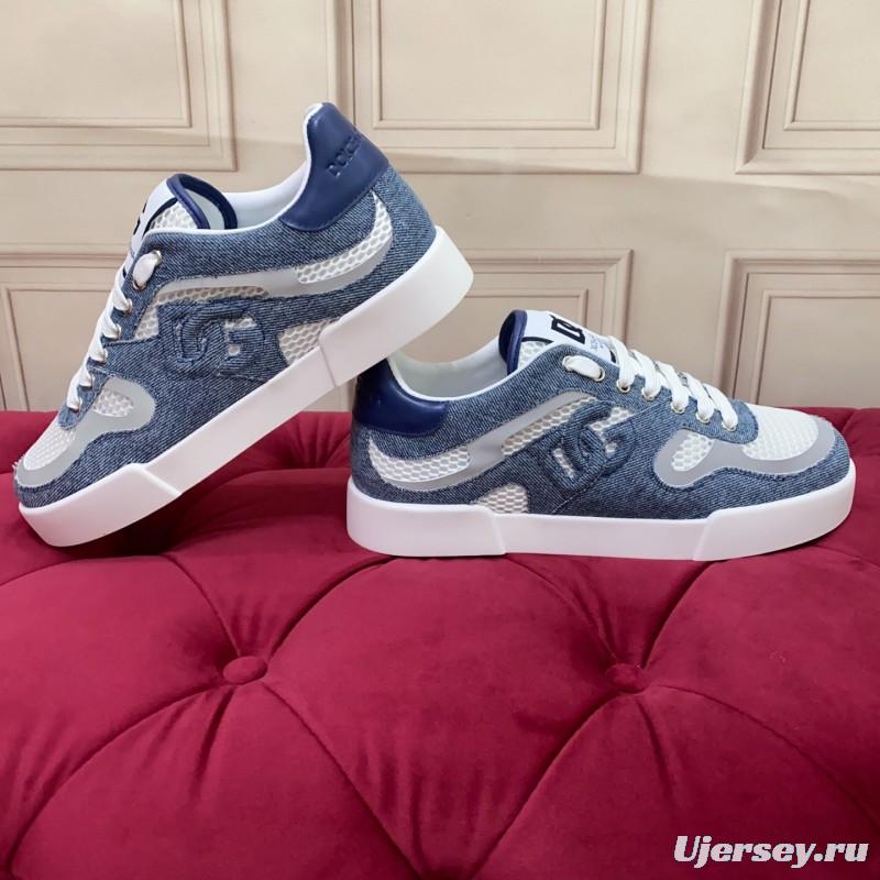 2025 Unisex Dolce & Gabbana Blue White Mesh Denim Sneakers