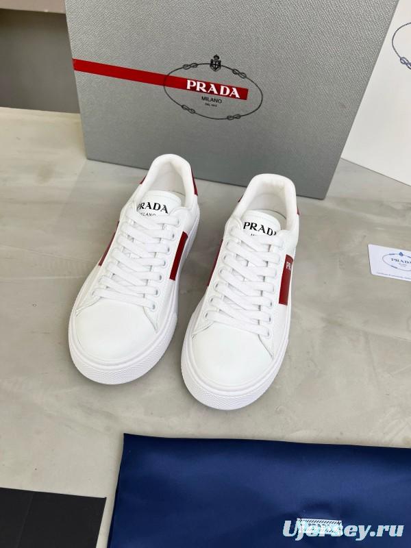 2024 Women Prada White Red Leather Sneakers MJ00310