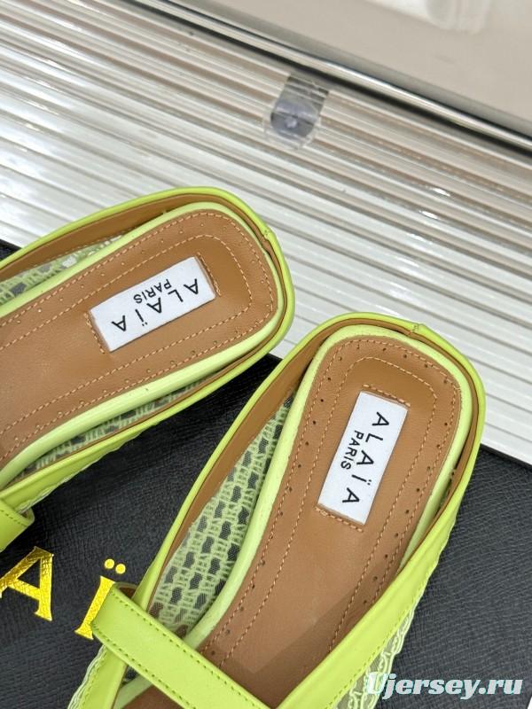 2025 Slippers Unisex AlAIA Light Green Mesh Leather Flat Customize