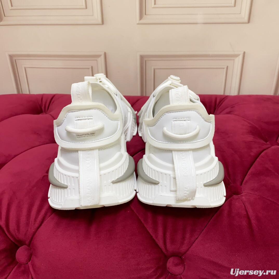 2025 Unisex Dolce & Gabbana White Mesh Leather Sneakers LY00340