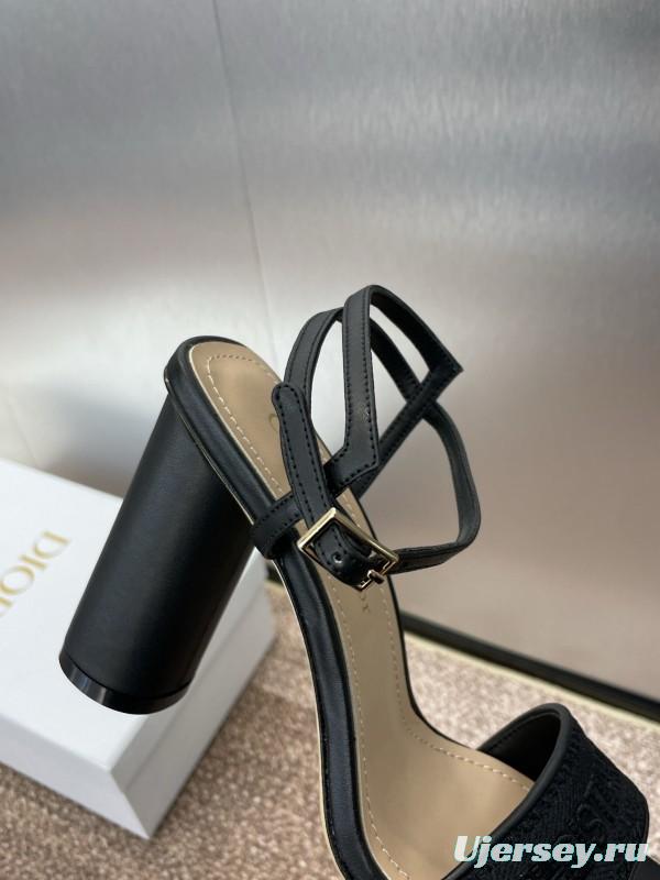 2025 Women Dior Black Leather High Heel Sandals